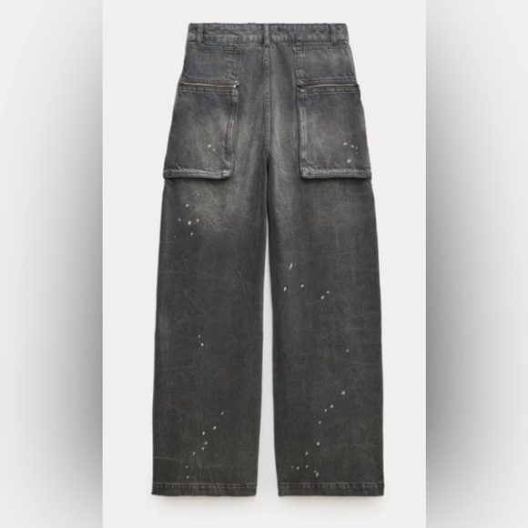 NWT Zara MID-RISE LOOSE FIT ZW COLLECTION THE RELAXED CARGO JEANS in grey size 0 - Picture 4 of 16
